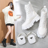 Fashion White Punk Ankle Platform Motorcycle Boots Women