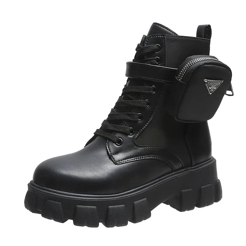 Fashion White Punk Ankle Platform Motorcycle Boots Women