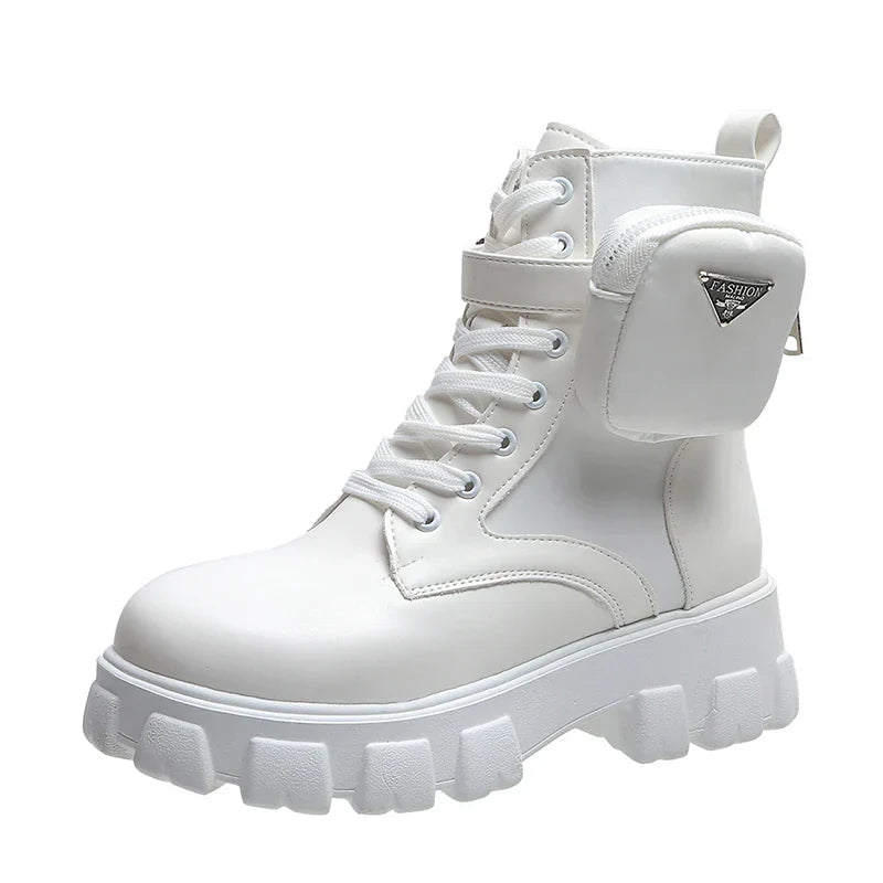 Fashion White Punk Ankle Platform Motorcycle Boots Women