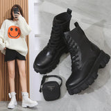 Fashion White Punk Ankle Platform Motorcycle Boots Women