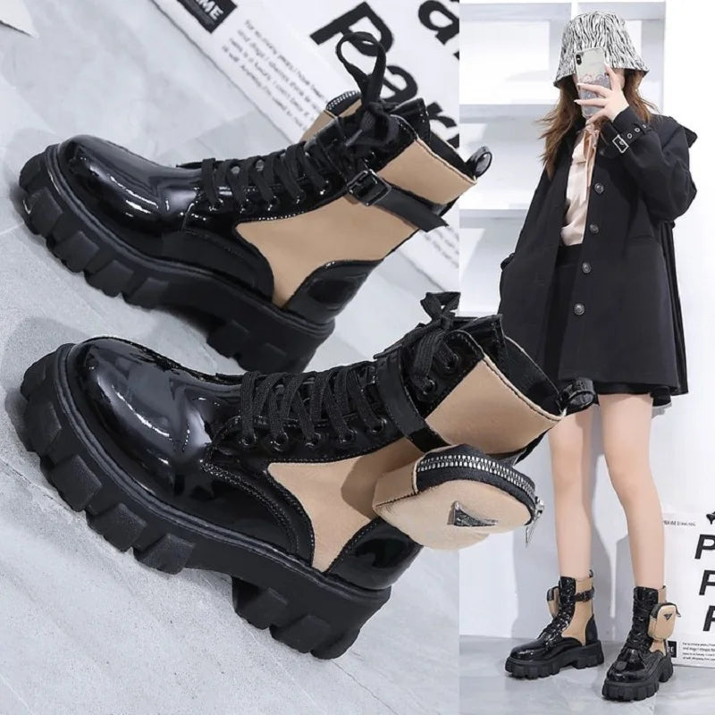 Fashion White Punk Ankle Platform Motorcycle Boots Women