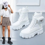 Fashion White Punk Ankle Platform Motorcycle Boots Women