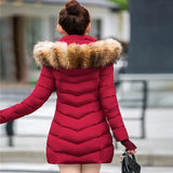 Fashion Winter Jacket Women Big Fur Belt Hooded