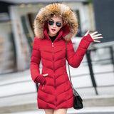 Fashion Winter Jacket Women Big Fur Belt Hooded