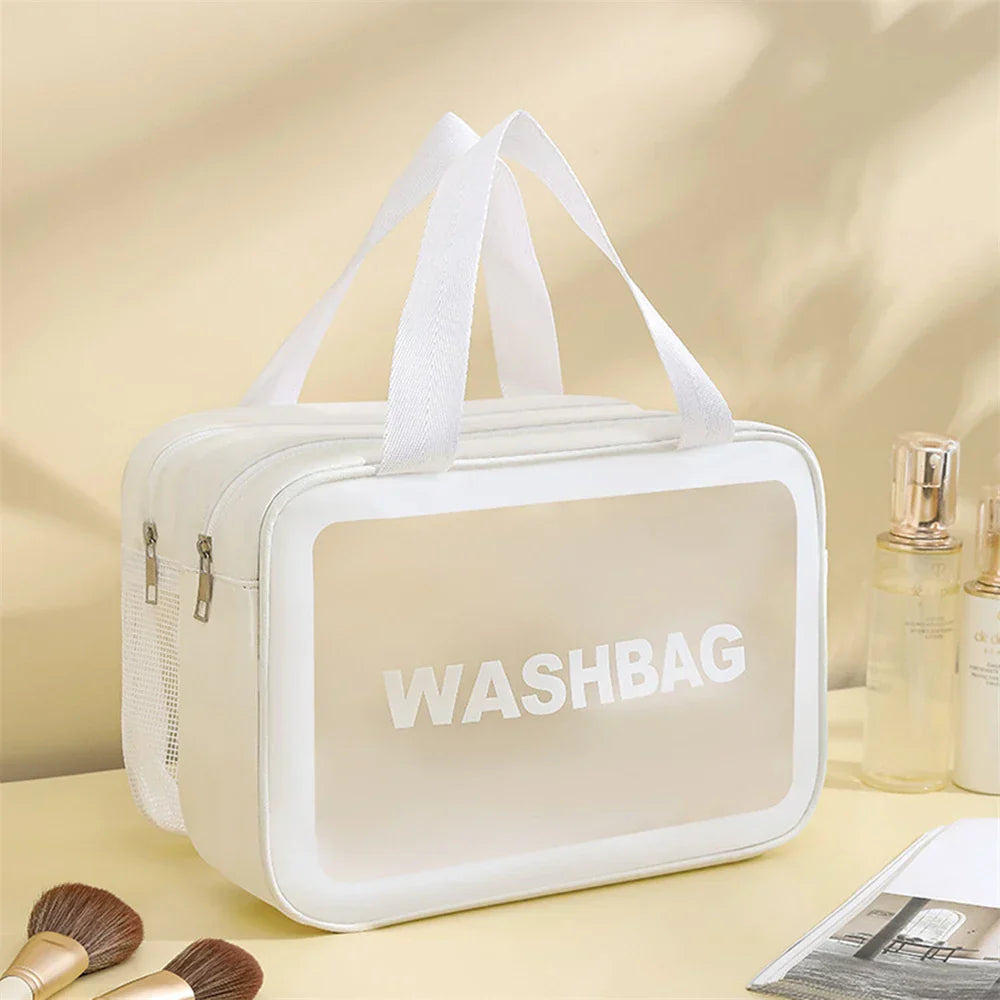 Fashion portable large capacity makeup bag; Double layer frosted dry wet separation wash bag; Multifunctional travel storage bag