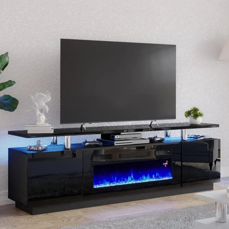 Fireplace TV Stand 70" Modern High Gloss Entertainment