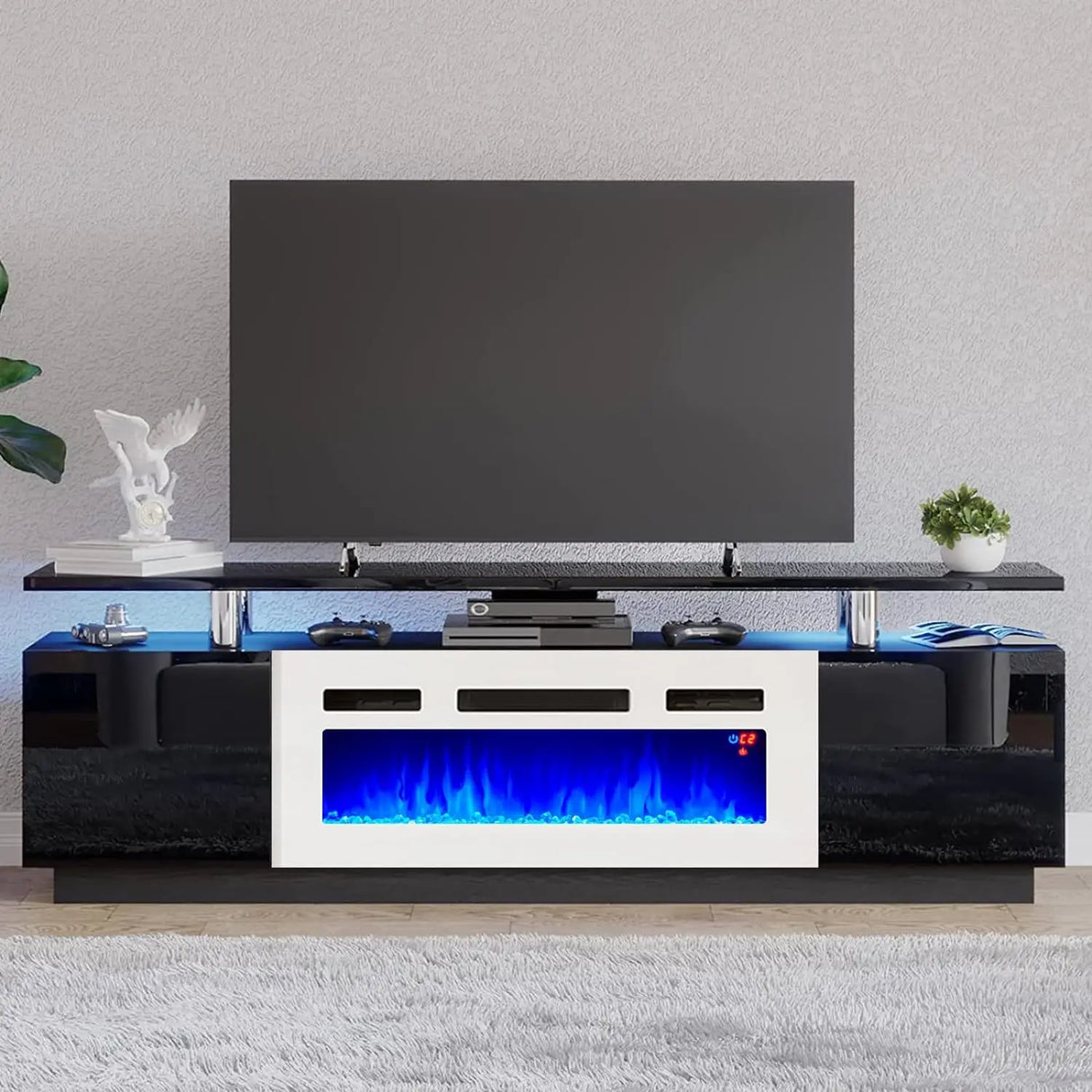 Fireplace TV Stand 70" Modern High Gloss Entertainment