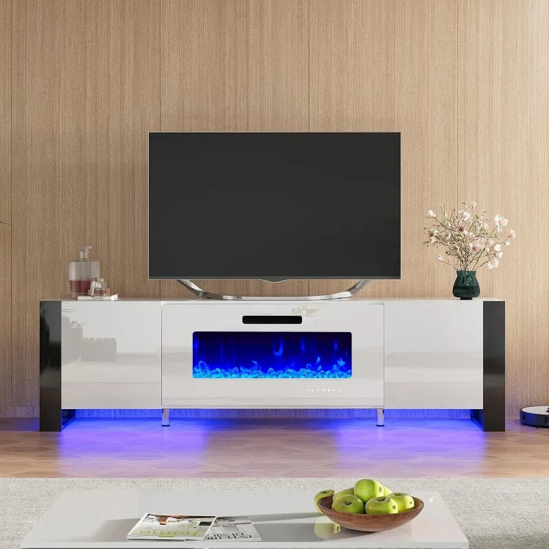 Fireplace TV Stand 80" Modern High Gloss Entertainment