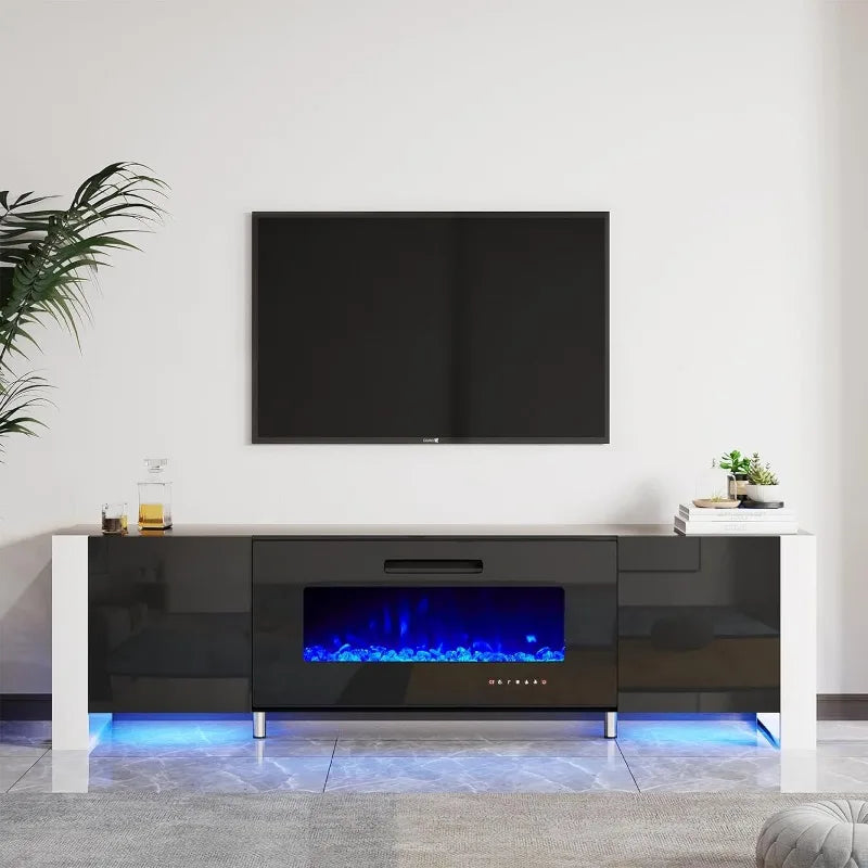 Fireplace TV Stand 80" Modern High Gloss Entertainment