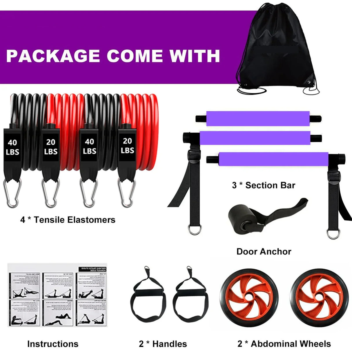 Fitness Pilates Bar Kit Resistance Bands with Ab