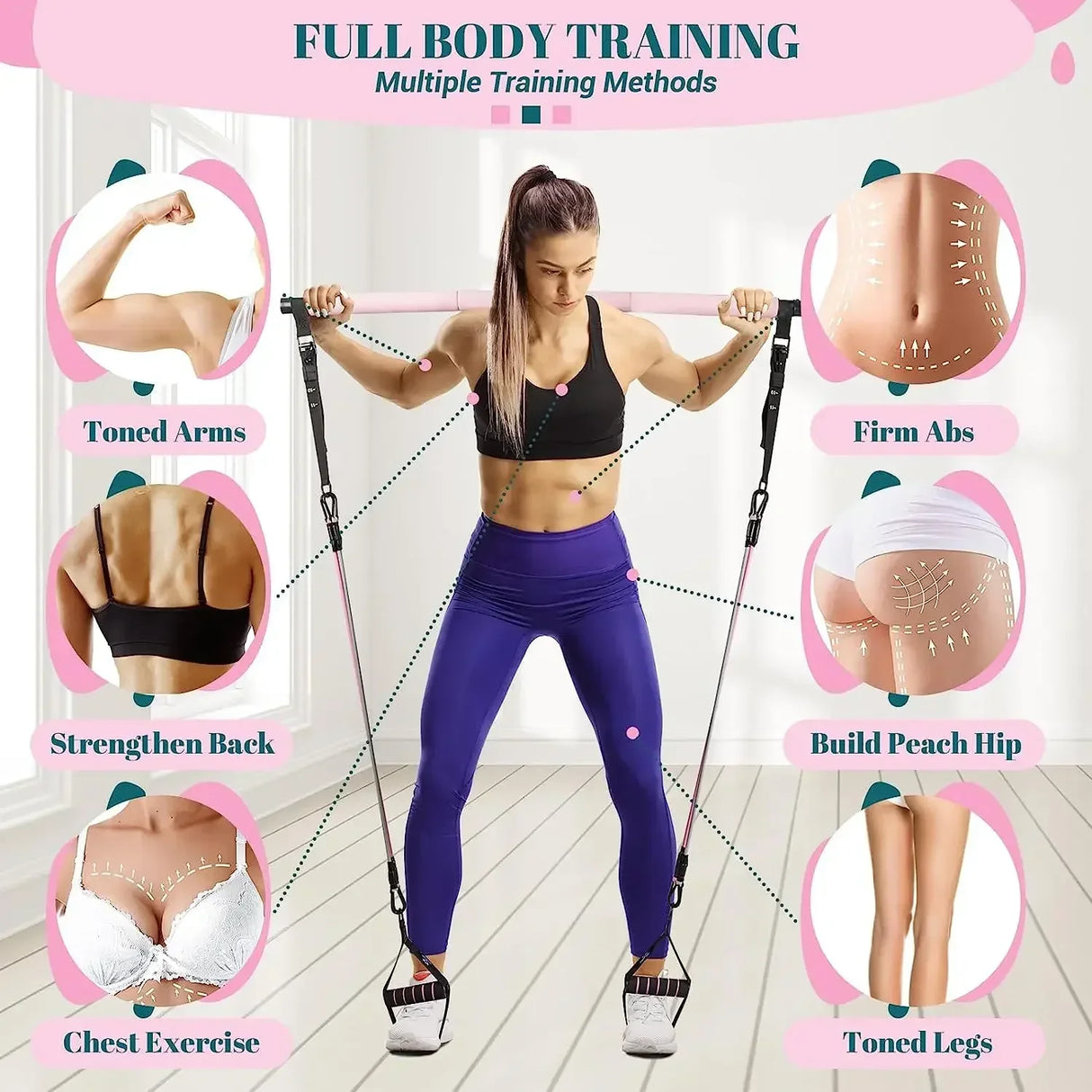 Fitness Yoga Pilates Bar Kit with Resistance Bands