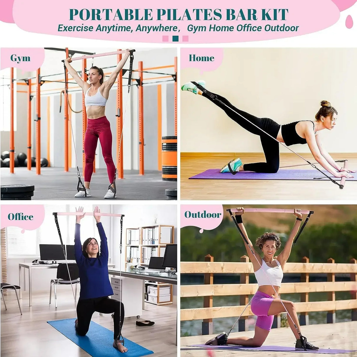 Fitness Yoga Pilates Bar Kit with Resistance Bands