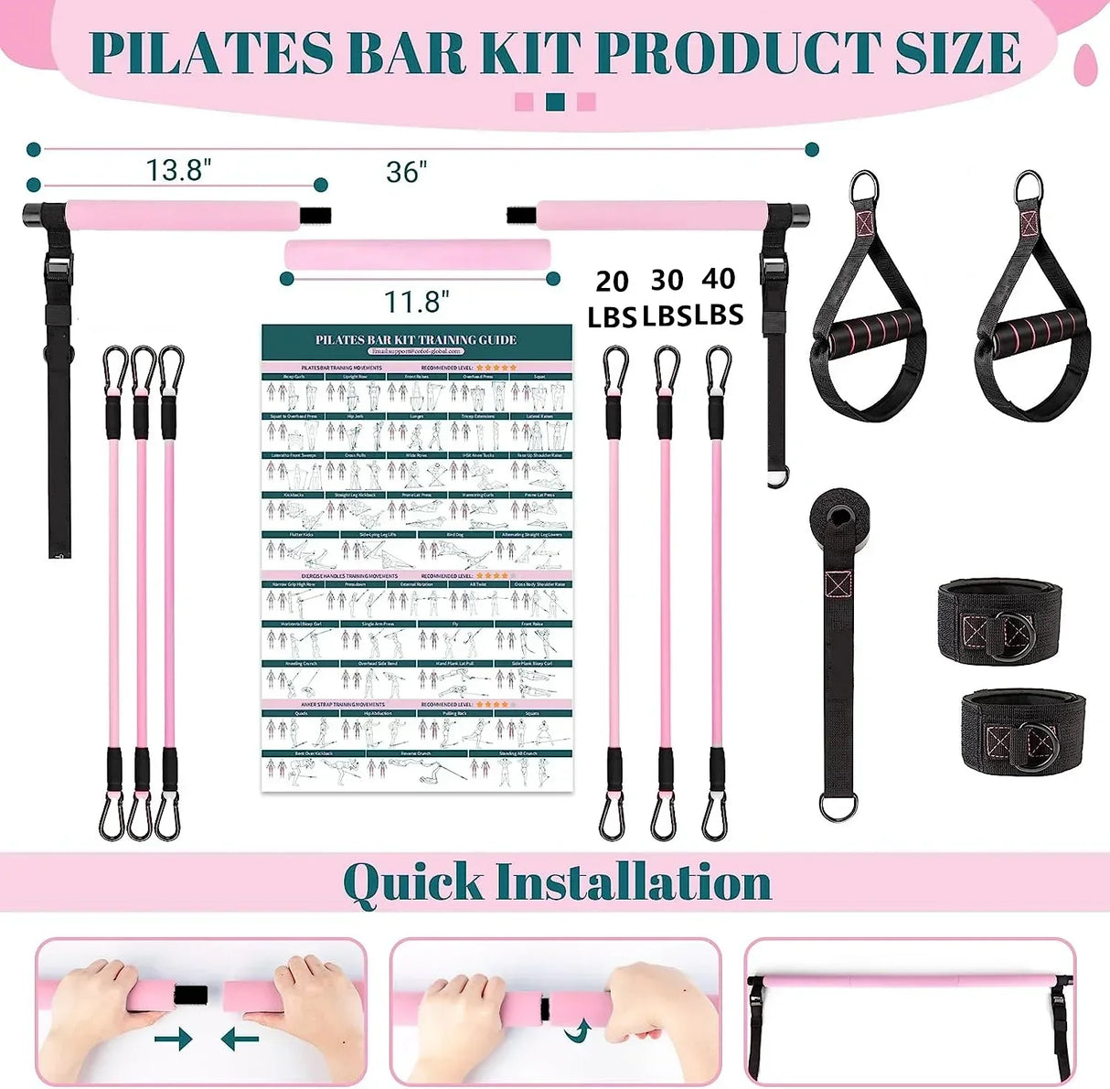 Fitness Yoga Pilates Bar Kit with Resistance Bands