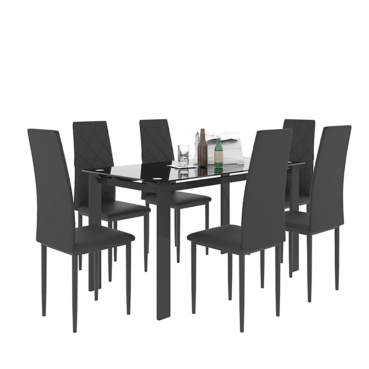 [Flash Sale]7-Piece Dining Table Chair Set 1 Glass