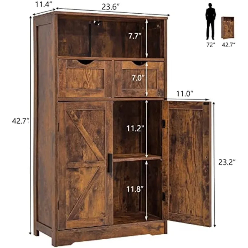 Floor Storage Cabinet with 2 Adjustable Drawers &