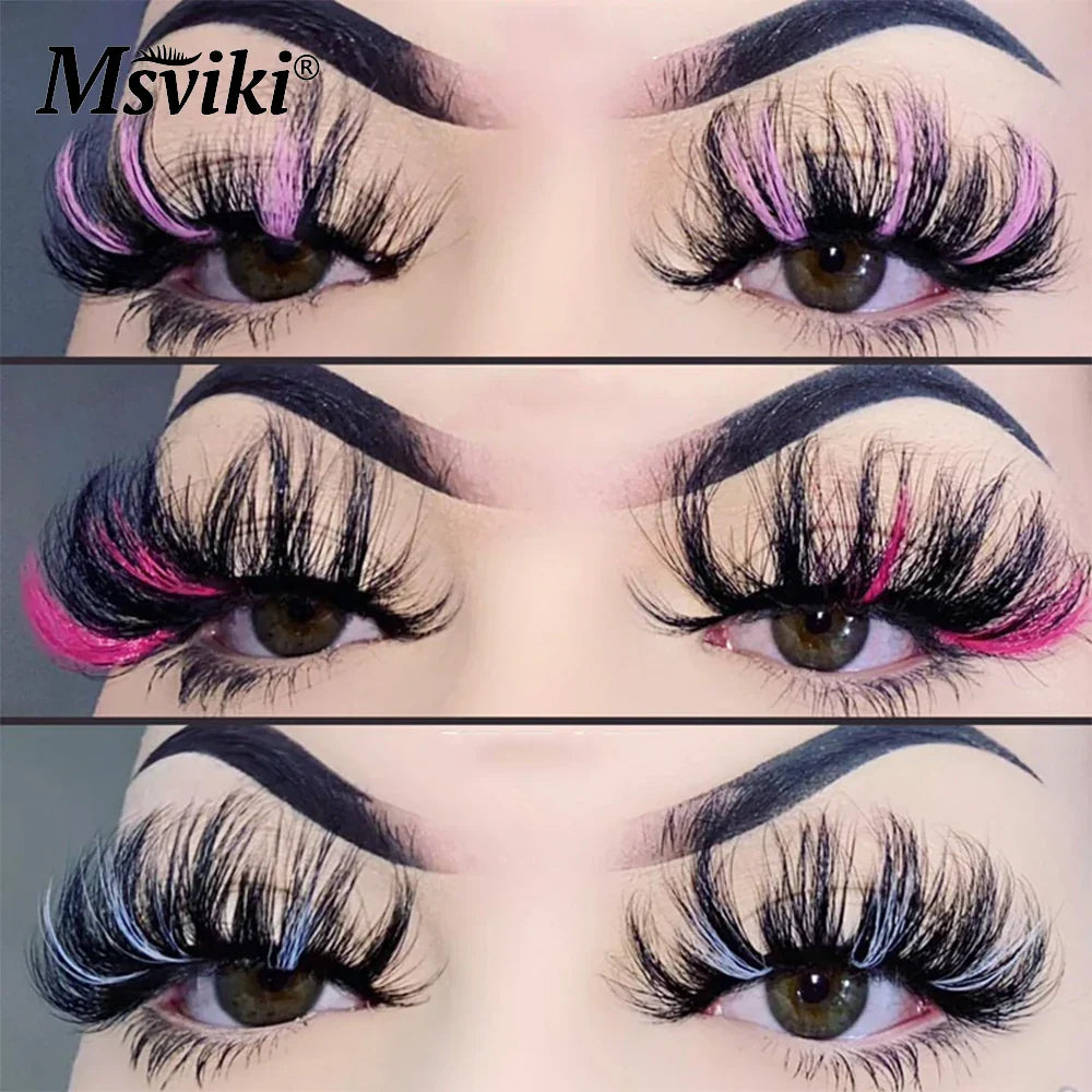 Fluffy 25MM Mink Eyelashes Colored Lashes With Glitter