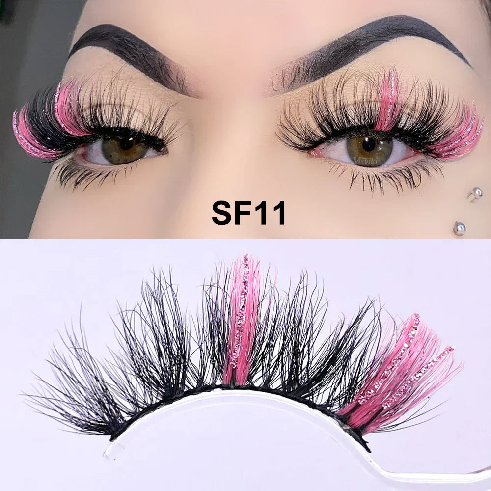 Fluffy 25MM Mink Eyelashes Colored Lashes With Glitter