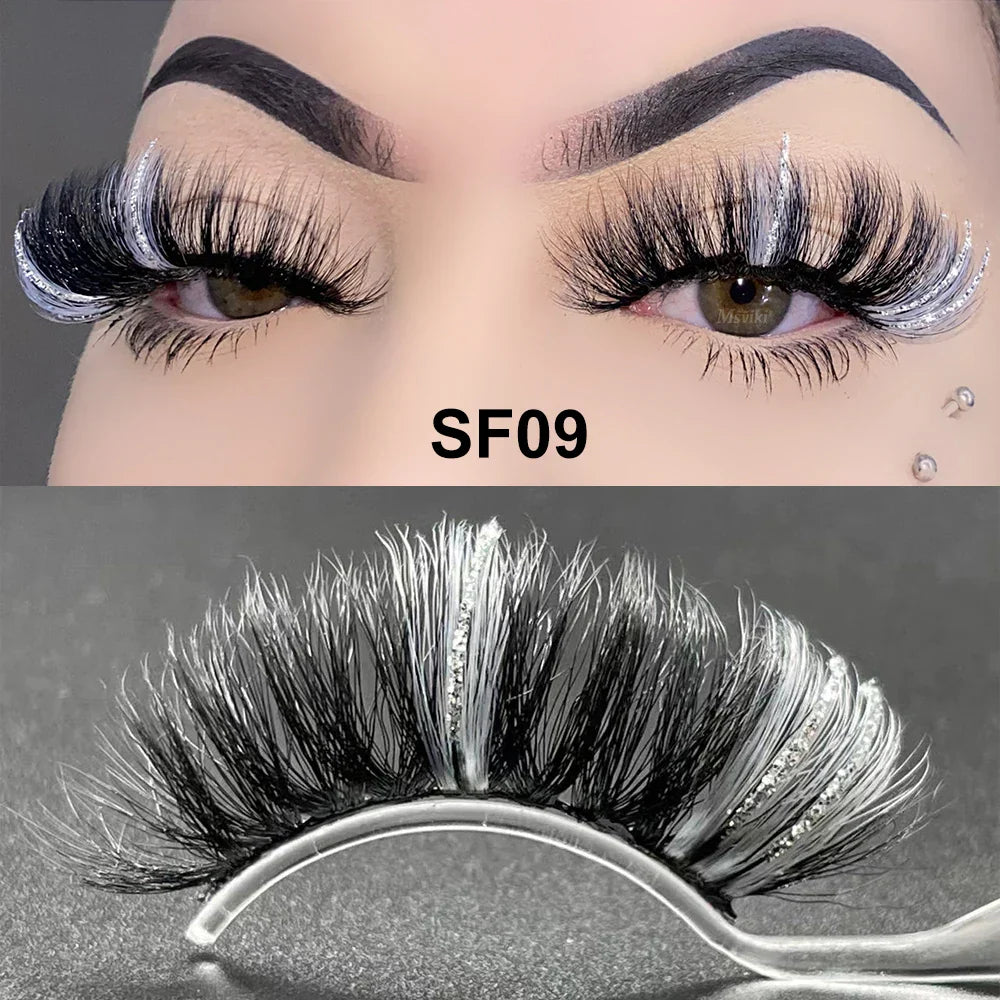 Fluffy 25MM Mink Eyelashes Colored Lashes With Glitter