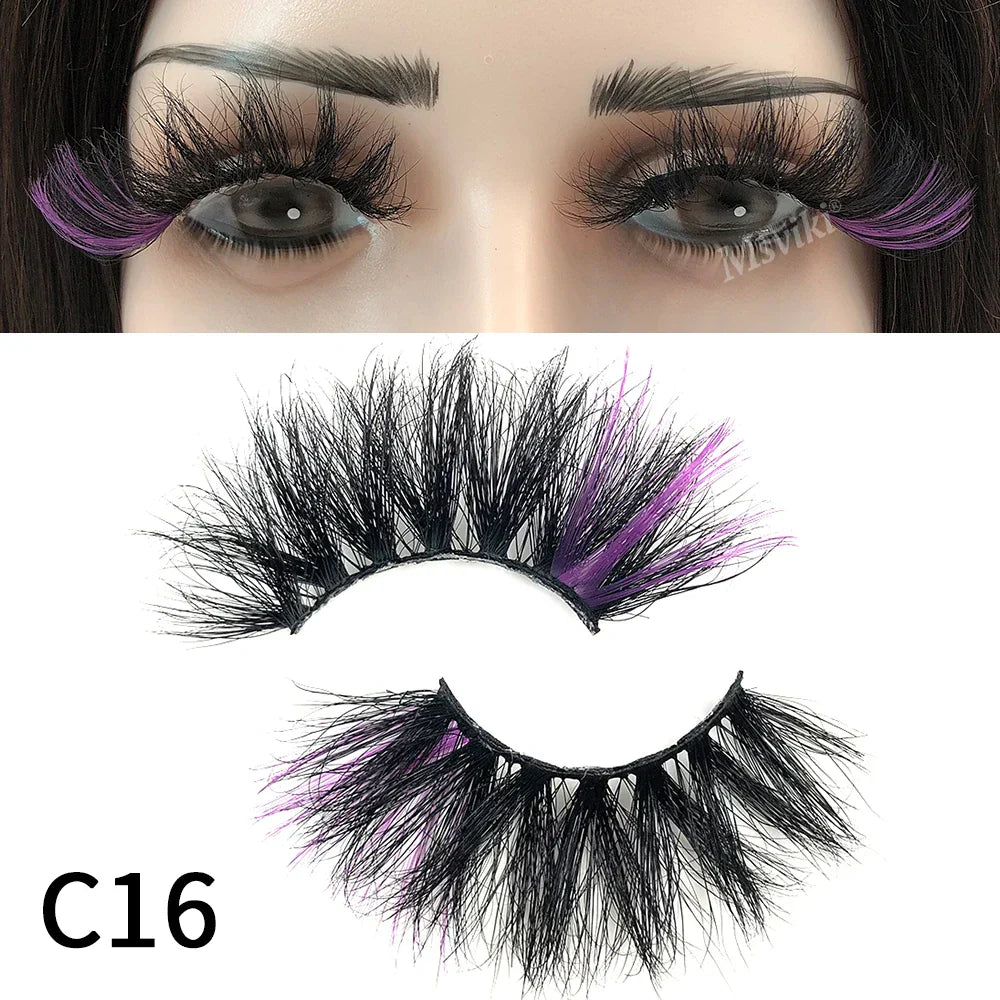 Fluffy 25MM Mink Eyelashes Colored Lashes With Glitter