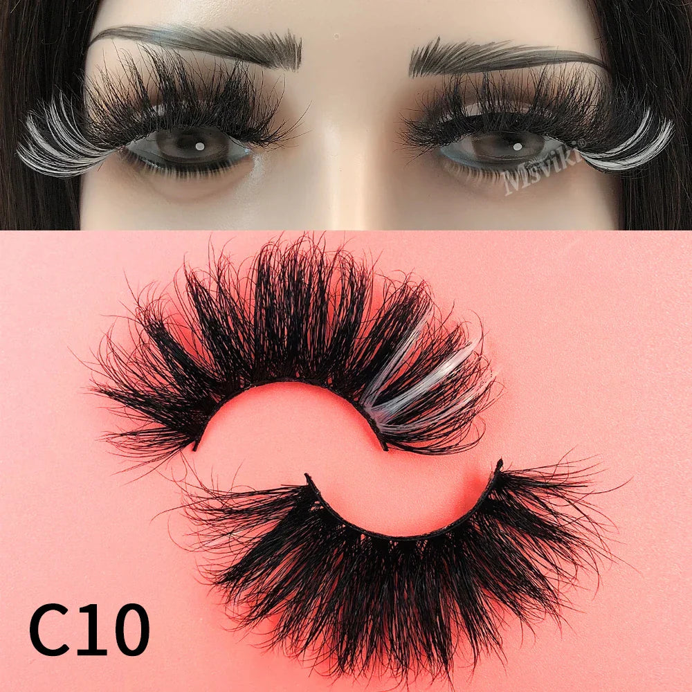 Fluffy 25MM Mink Eyelashes Colored Lashes With Glitter