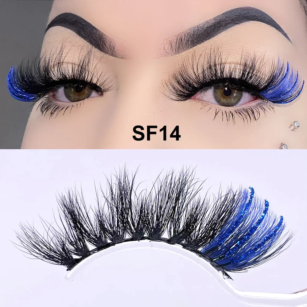 Fluffy 25MM Mink Eyelashes Colored Lashes With Glitter