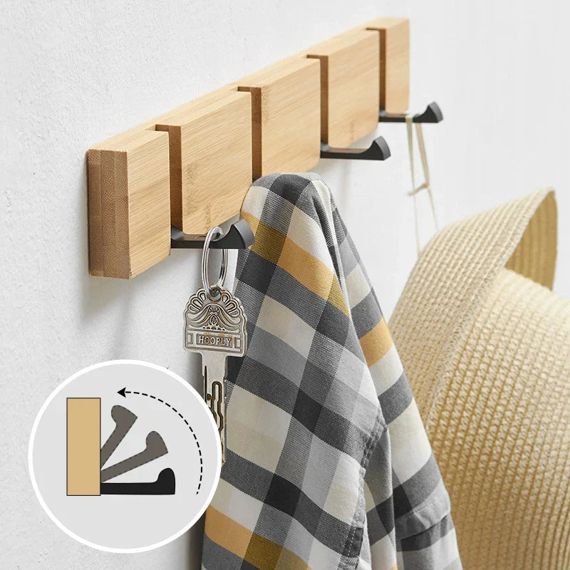 Foldable Bamboo Wall-mounted Clothes Hooks Door Hangers Household