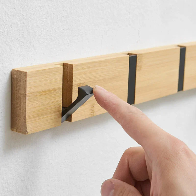 Foldable Bamboo Wall-mounted Clothes Hooks Door Hangers Household