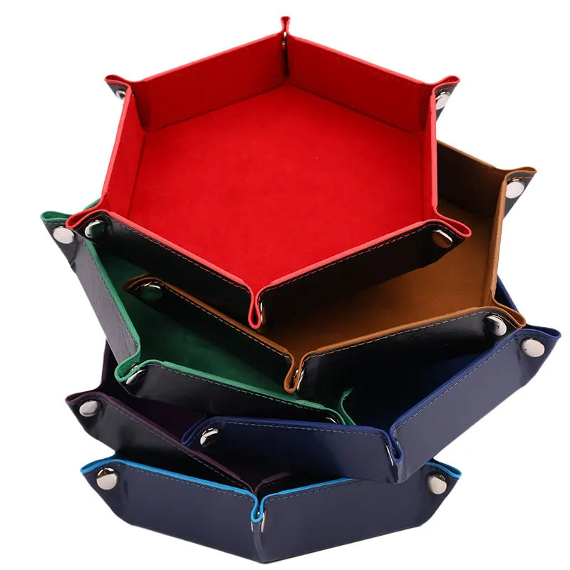 Foldable Dice Tray Box PU Leather Folding Hexagon