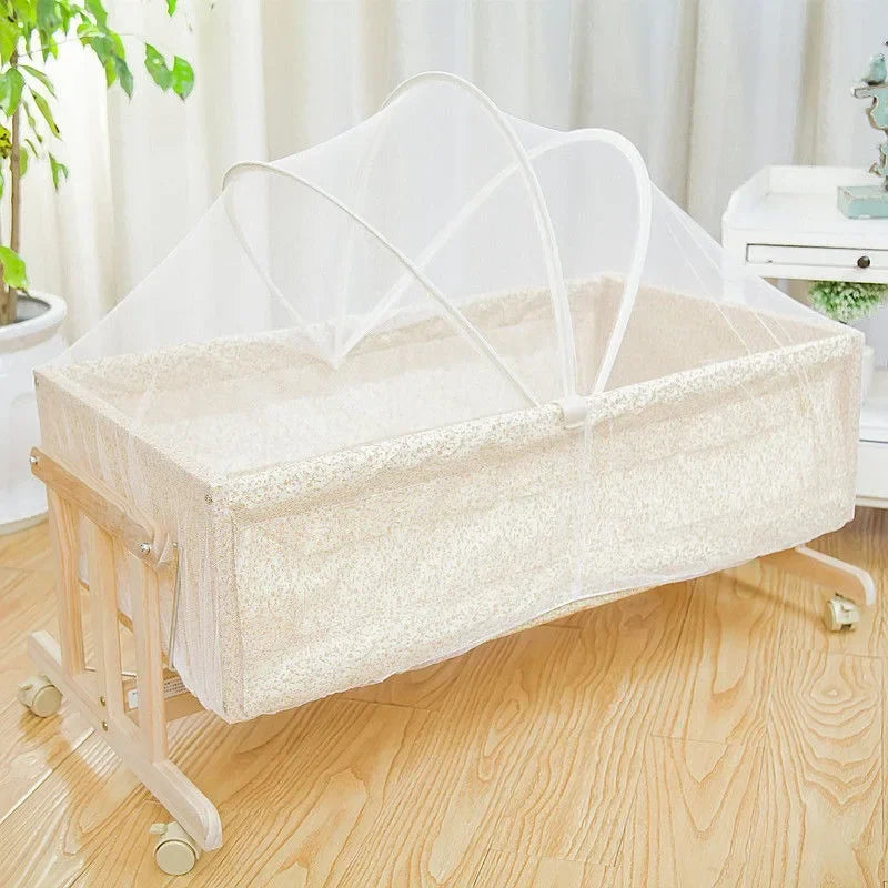 Foldable Shaker with Mosquito Net,Solid Wood Cradle Bed Can Swing,Baby Stroller,mobile Baby Carriage，Infant Crib,baby Nest Bed