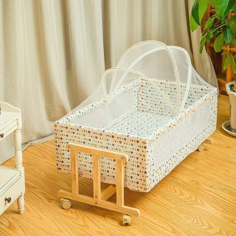 Foldable Shaker with Mosquito Net,Solid Wood Cradle Bed Can Swing,Baby Stroller,mobile Baby Carriage，Infant Crib,baby Nest Bed