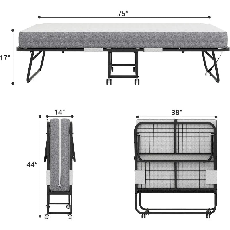 Folding Bed with Mattress,Portable Rollaway Bed,Foldable Bed with