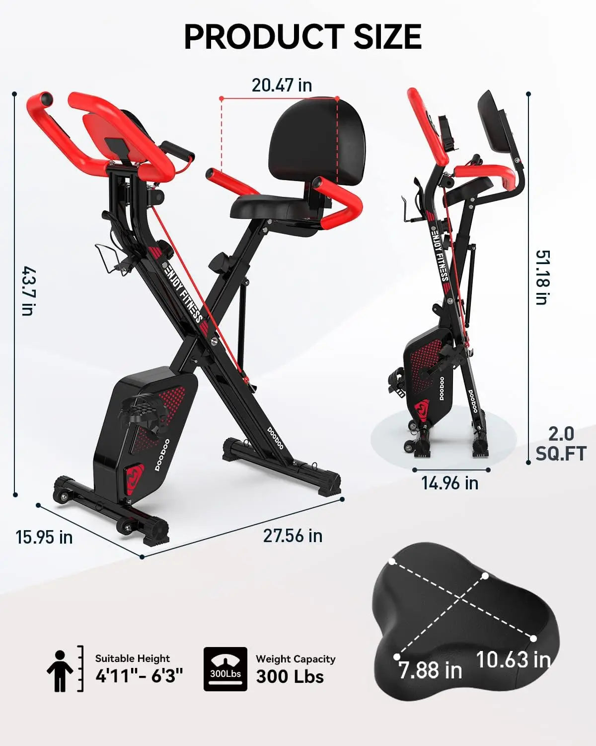 Folding Exercise Bike, Foldable Fitness Stationary Bike Machine,