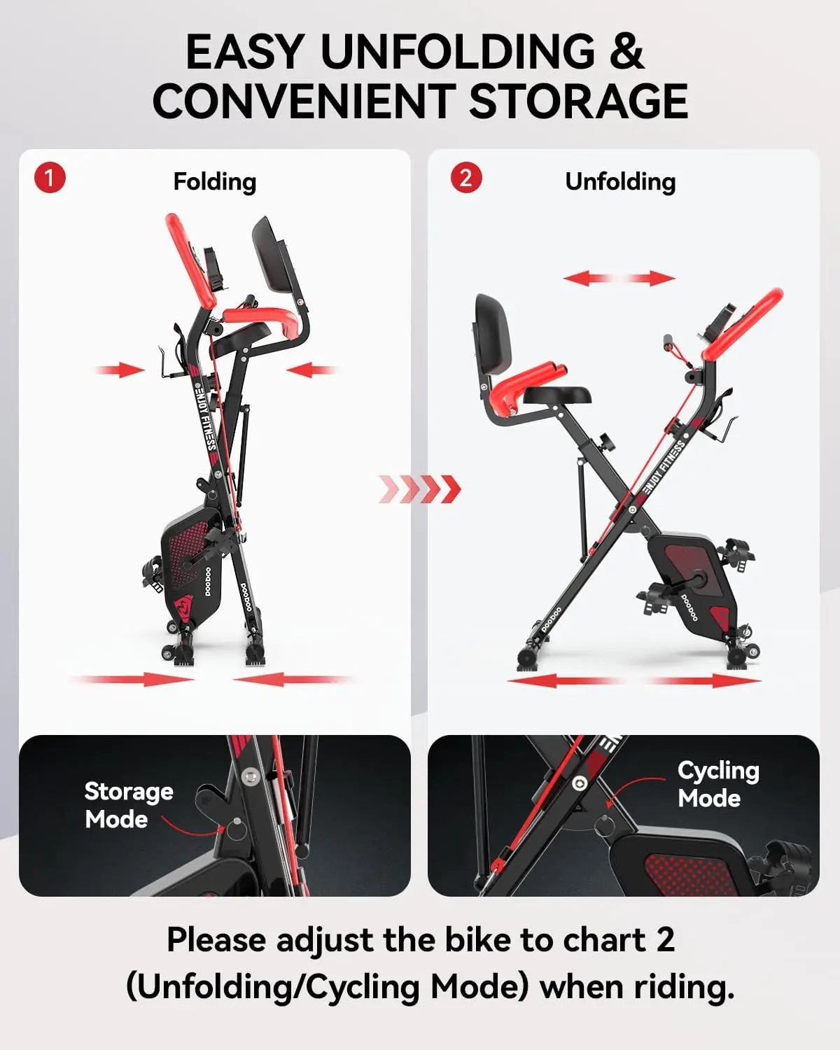 Folding Exercise Bike, Foldable Fitness Stationary Bike Machine,