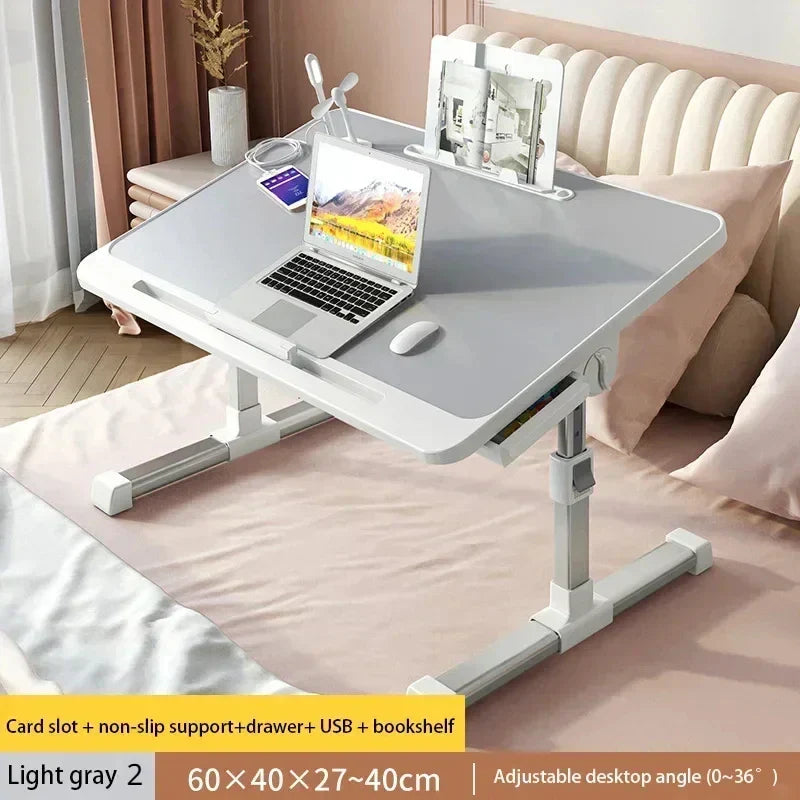 Folding Laptop Table, Liftable Bed Table with Light,