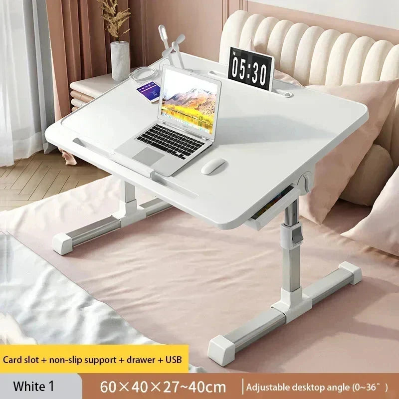 Folding Laptop Table, Liftable Bed Table with Light,