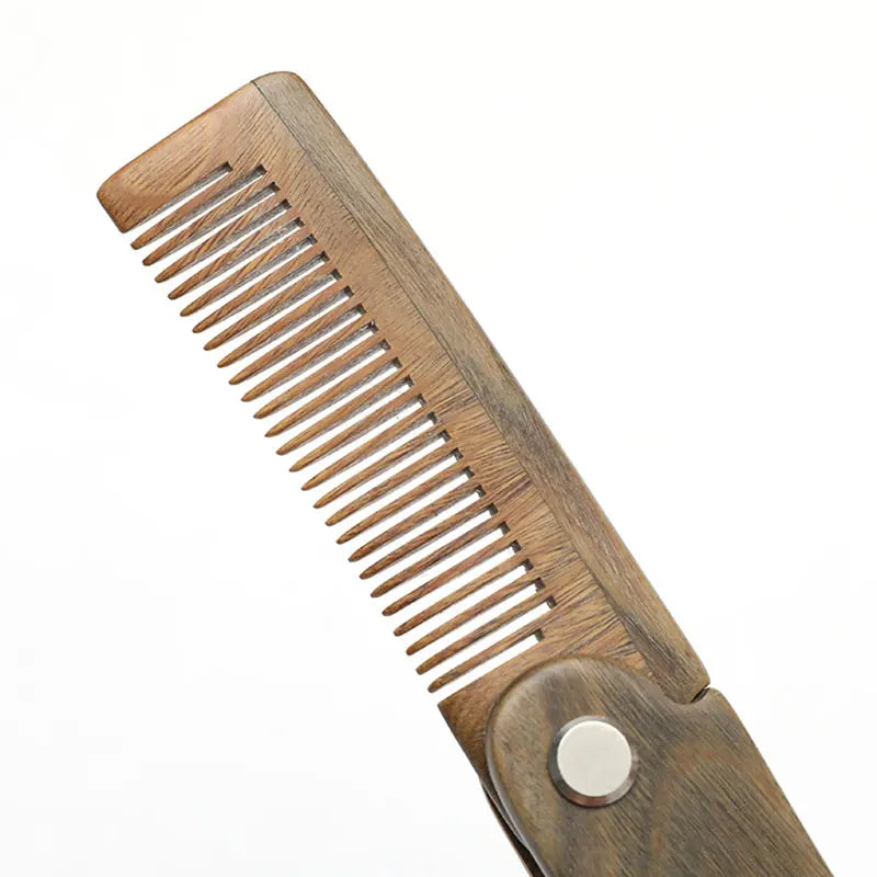 Folding Wood Beard Combs For Men Natural Sandalwood