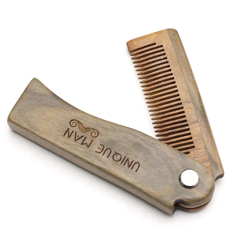 Folding Wood Beard Combs For Men Natural Sandalwood