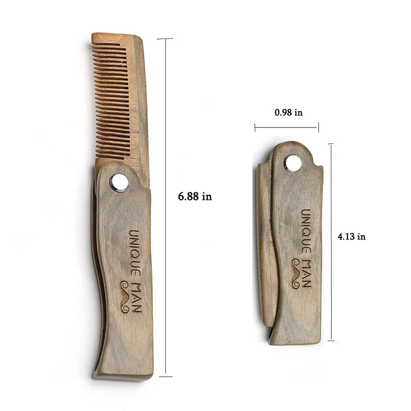 Folding Wood Beard Combs For Men Natural Sandalwood