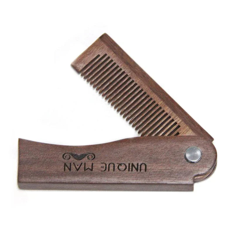 Folding Wood Beard Combs For Men Natural Sandalwood