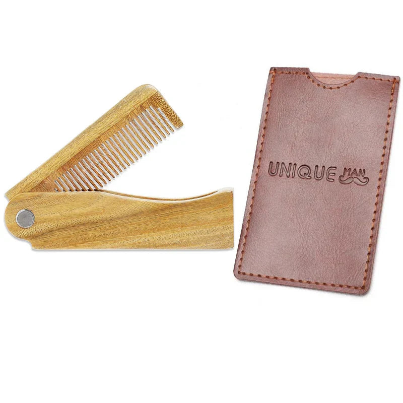 Folding Wood Beard Combs For Men Natural Sandalwood