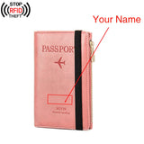 Free Engraved  Rfid Passport Covers Travel Women Men Vintage Wallet Business Multi Function Bank Card Holder Case Customized