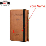 Free Engraved  Rfid Passport Covers Travel Women Men Vintage Wallet Business Multi Function Bank Card Holder Case Customized