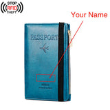 Free Engraved  Rfid Passport Covers Travel Women Men Vintage Wallet Business Multi Function Bank Card Holder Case Customized