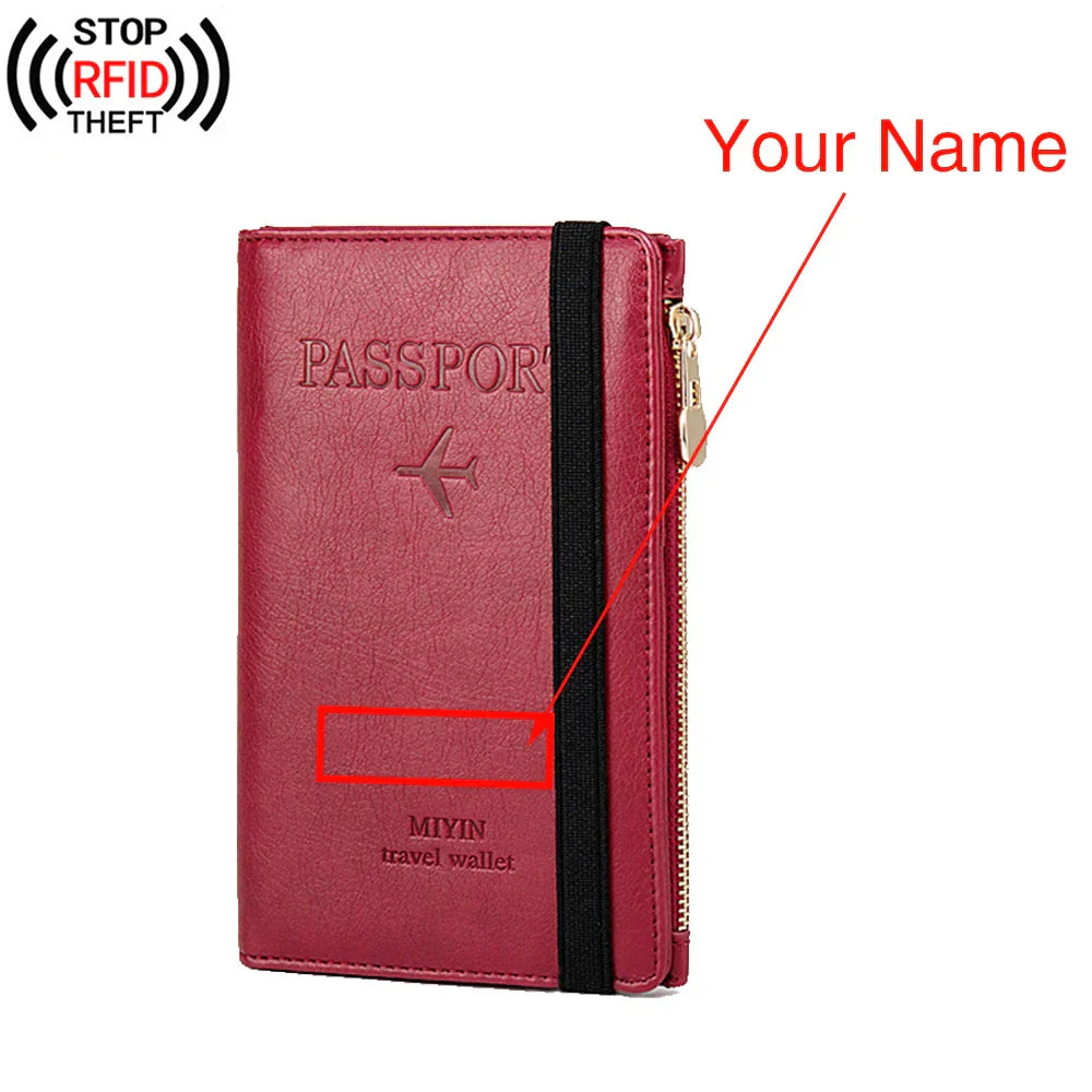 Free Engraved  Rfid Passport Covers Travel Women Men Vintage Wallet Business Multi Function Bank Card Holder Case Customized