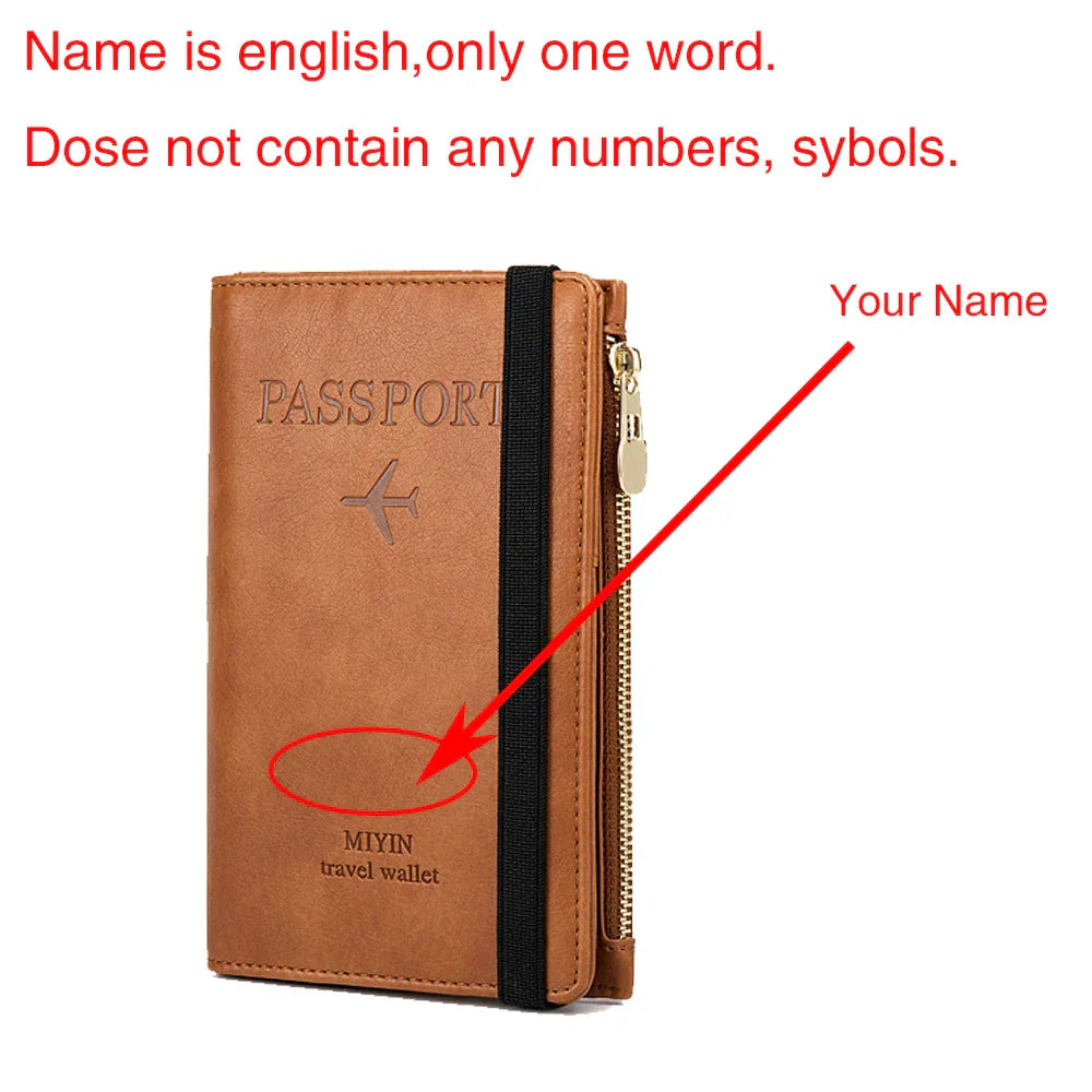 Free Engraved  Rfid Passport Covers Travel Women Men Vintage Wallet Business Multi Function Bank Card Holder Case Customized