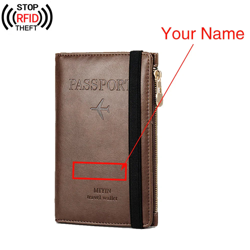 Free Engraved  Rfid Passport Covers Travel Women Men Vintage Wallet Business Multi Function Bank Card Holder Case Customized