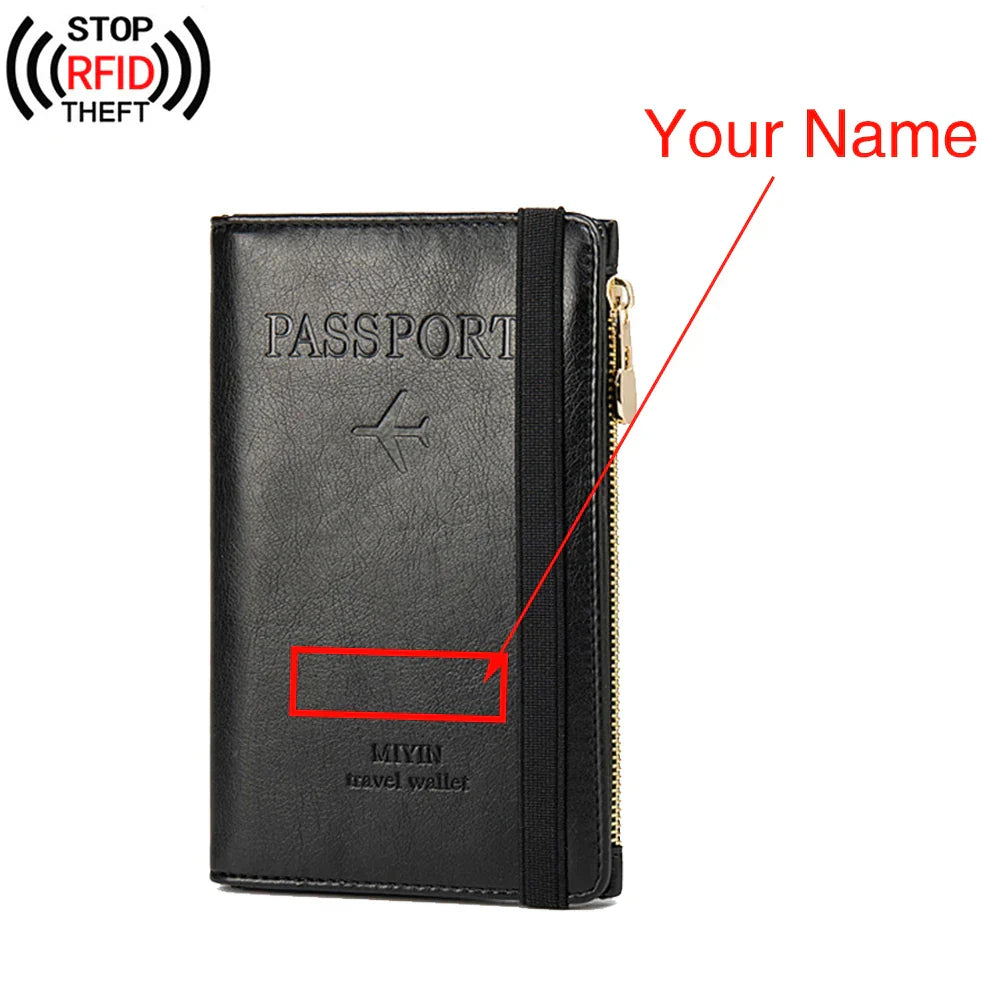 Free Engraved  Rfid Passport Covers Travel Women Men Vintage Wallet Business Multi Function Bank Card Holder Case Customized
