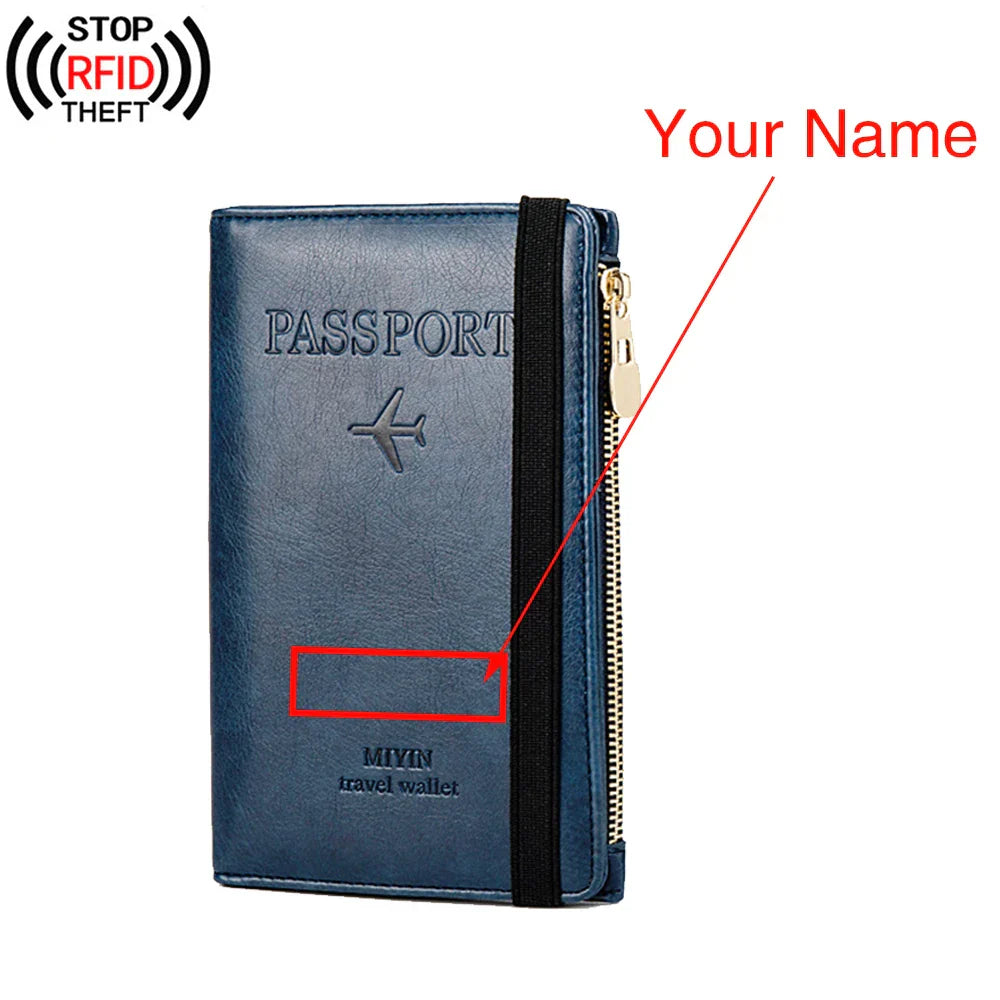 Free Engraved  Rfid Passport Covers Travel Women Men Vintage Wallet Business Multi Function Bank Card Holder Case Customized