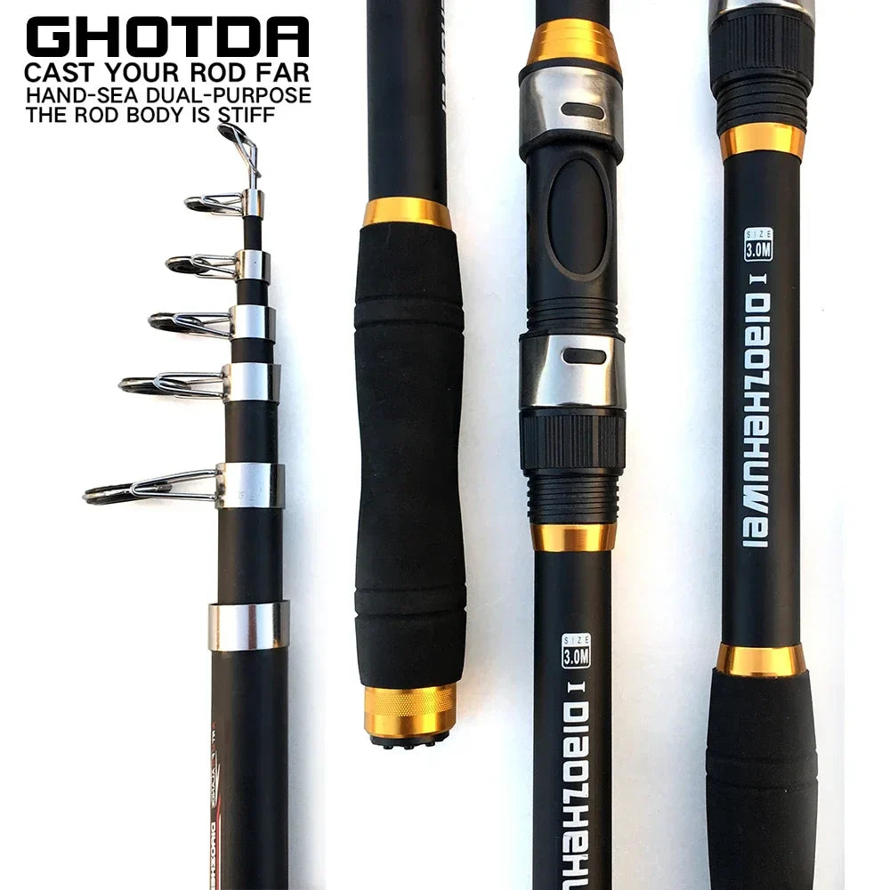 GHOTDA New Telescopic Fishing Rod 2.1M-3.6M Ultralight Carbon