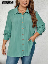 GIBSIE Plus Size Casual Solid Button Up Shirt